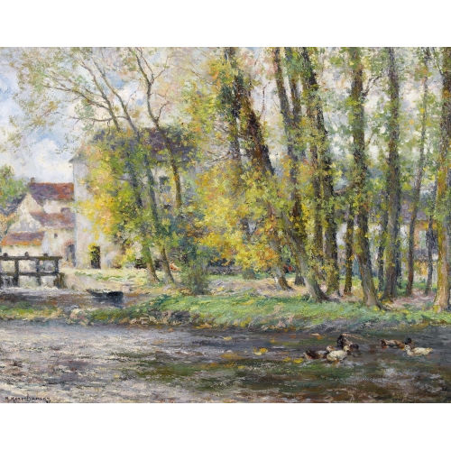 MICHEL KOROCHANSKY : Herbstliche Uferlandschaft mit Enten (DOBIASCHOFSKY AUKTIONEN AG)