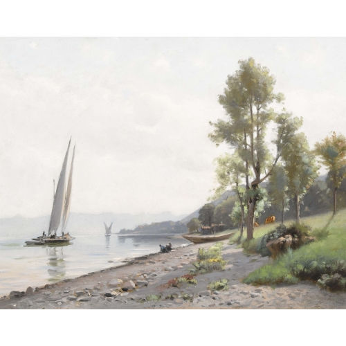 AUGUSTE LOUIS VEILLON : Sommerliches Ufer am Genfersee (DOBIASCHOFSKY AUKTIONEN AG)