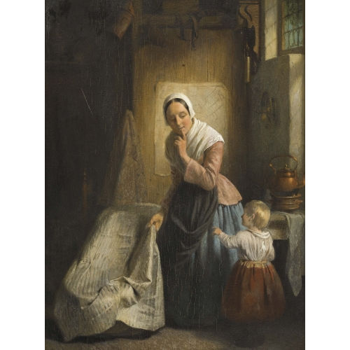 JOHANNES ENGEL MASUREL : Interieur mit Mutter und Kind (DOBIASCHOFSKY AUKTIONEN AG)