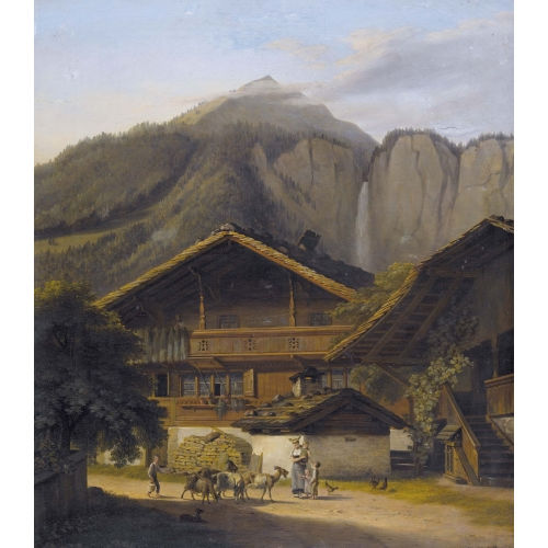 ABRAHAM SIGMUND AUGUST VON BONSTETTEN : Weiler im Berner Oberland mit Staffage (DOBIASCHOFSKY AUKTIONEN AG)