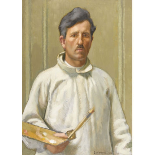 ERICH HERM�S : Selbstbildnis mit Malpalette (DOBIASCHOFSKY AUKTIONEN AG)
