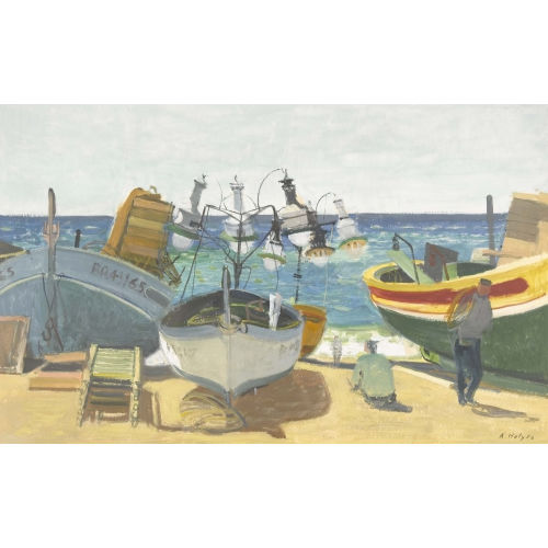ADRIEN HOLY : Strandpartie mit Fischerbooten (DOBIASCHOFSKY AUKTIONEN AG)