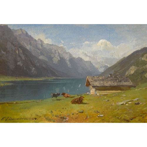 FRIEDRICH ZIMMERMANN : Bergsee mit weidenden K�hen (DOBIASCHOFSKY AUKTIONEN AG)