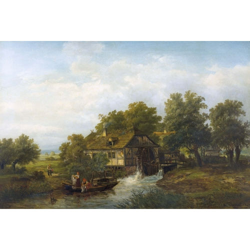 ADOLF CHEVALIER : Alte Wasserm�hle mit W�scherinnen (DOBIASCHOFSKY AUKTIONEN AG)
