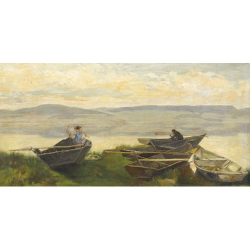 GUSTAVE JEANNERET : Fischerboote am Ufer des Neuenburgersees (DOBIASCHOFSKY AUKTIONEN AG)