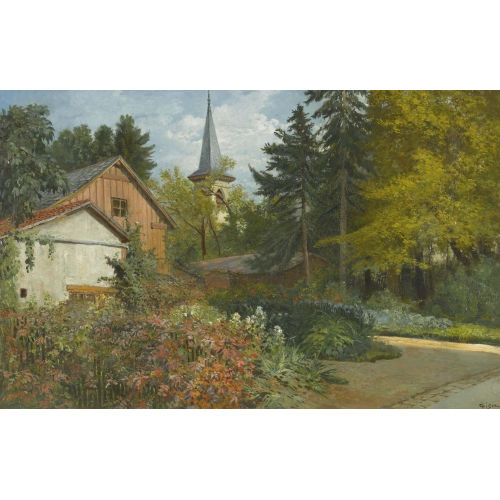 FRAN�OIS ADOLPHE GRISON : Haus mit Garten und Kirchturm (DOBIASCHOFSKY AUKTIONEN AG)