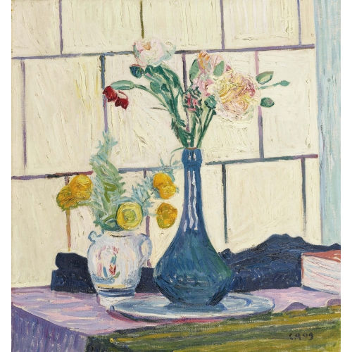 CUNO AMIET : Nelken und Ranunkeln vor Kachelofen (DOBIASCHOFSKY AUKTIONEN AG)