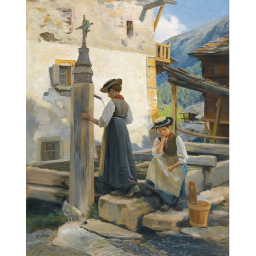 FRITZ-�DOUARD HUGUENIN-LASSAUGUETTE : Valaisannes � la fontaine (DOBIASCHOFSKY AUKTIONEN AG)