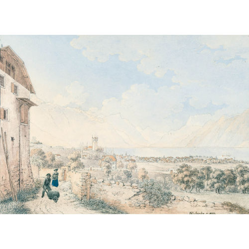 CHRISTIAN GOTTLIEB (GEN. TH�OPHILE) STEINLEN : Blick auf Saint-Martin in Vevey und den Genfersee (DOBIASCHOFSKY AUKTIONEN AG)