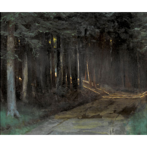 LOUIS RIVIER : Dunkler Waldweg mit einfliessendem Sonnenlicht (DOBIASCHOFSKY AUKTIONEN AG)
