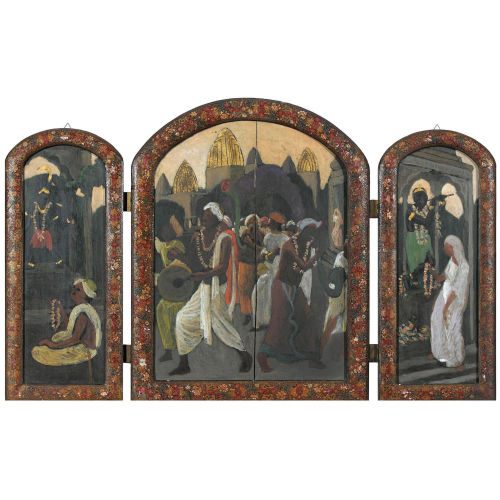 MARCEL AMIGUET : Hinduistisches Fest in Srinagar. Triptychon (DOBIASCHOFSKY AUKTIONEN AG)