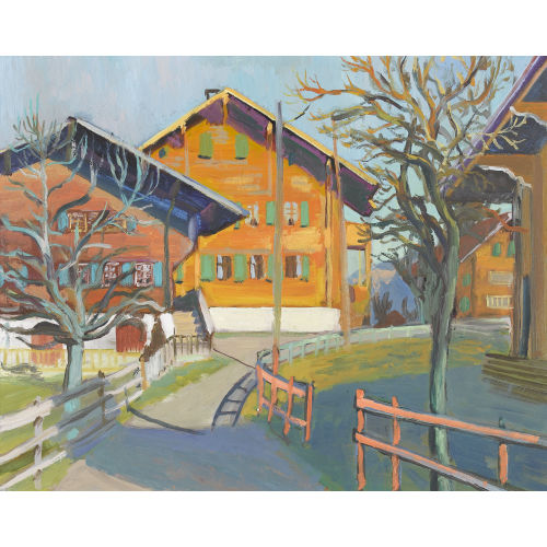 PAUL JAKOB) PAOLO (EIGTL. M�LLER : Dorfstrasse in Faltschen mit dem alten Schulhaus (DOBIASCHOFSKY AUKTIONEN AG)