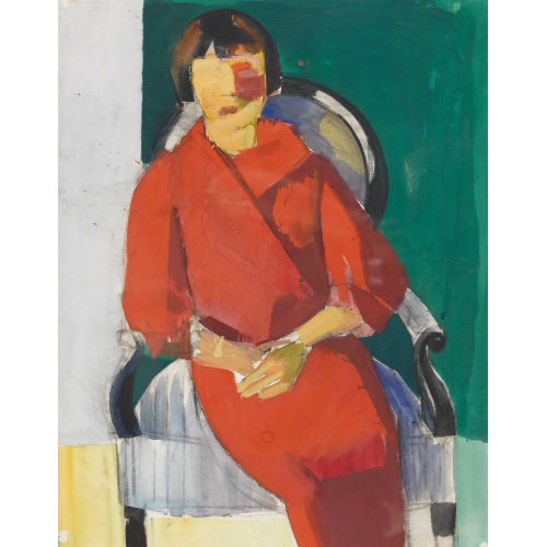 HANS ROHNER : Sitzende Dame im roten Kleid (DOBIASCHOFSKY AUKTIONEN AG)
