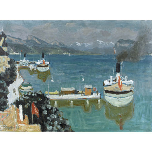 FRED STAUFFER : Dampfboote auf dem Genfersee (DOBIASCHOFSKY AUKTIONEN AG)