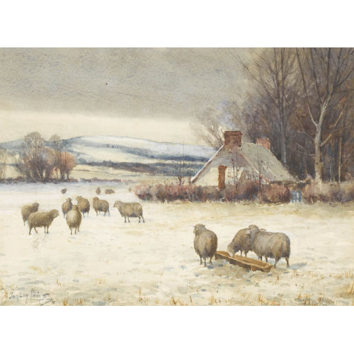 TOMSON LAING : Verschneite Landschaft mit Schafherde und Bauernhaus (DOBIASCHOFSKY AUKTIONEN AG)