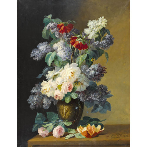 GEORGES VIARD : Pr�chtiges Blumenstillleben mit Rosen und Flieder (DOBIASCHOFSKY AUKTIONEN AG)