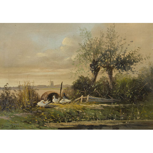 JAN VAN DOORN : Holl�ndische Kanallandschaft mit Enten (DOBIASCHOFSKY AUKTIONEN AG)