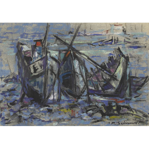 PAUL SCHMIDT : Fischerboote am Strand (DOBIASCHOFSKY AUKTIONEN AG)