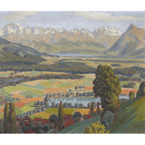 JOSEF (AUCH GIUSEPPE) HAAS-TRIVERIO : Seelandschaft mit Blick auf das Berner Oberland (DOBIASCHOFSKY AUKTIONEN AG)