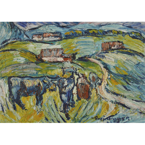 HANS BREINLINGER : H�gelige Landschaft mit Bauernh�usern und K�hen (DOBIASCHOFSKY AUKTIONEN AG)