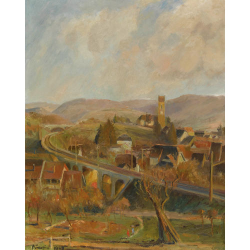 FRITZ P�MPIN : Landschaft mit Blick auf Gelterkinden (DOBIASCHOFSKY AUKTIONEN AG)
