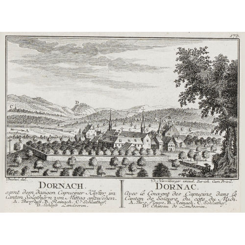DAVID HERRLIBERGER : 'Dornach Samt dem dasigen Capuciner Kloster im Canton Solothurn von Mittag anzusehen' (DOBIASCHOFSKY AUKTIONEN AG)