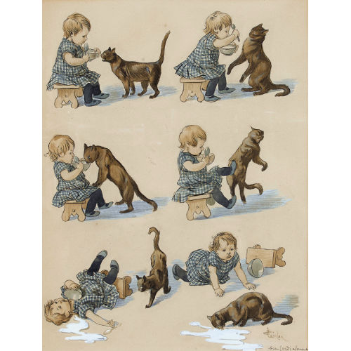 TH�OPHILE-ALEXANDRE STEINLEN : L′enfant et le chat (DOBIASCHOFSKY AUKTIONEN AG)