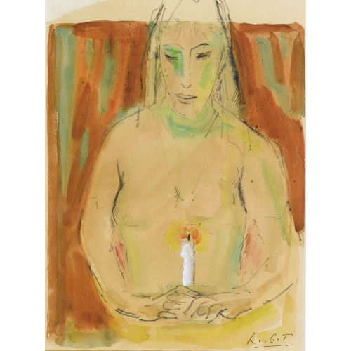 ADOLF HERBST : Frau mit Kerze bei der Andacht (DOBIASCHOFSKY AUKTIONEN AG)