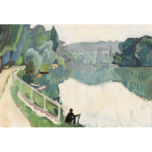 CHARLES MENGE : Sommerliches Flussufer mit Angler (DOBIASCHOFSKY AUKTIONEN AG)
