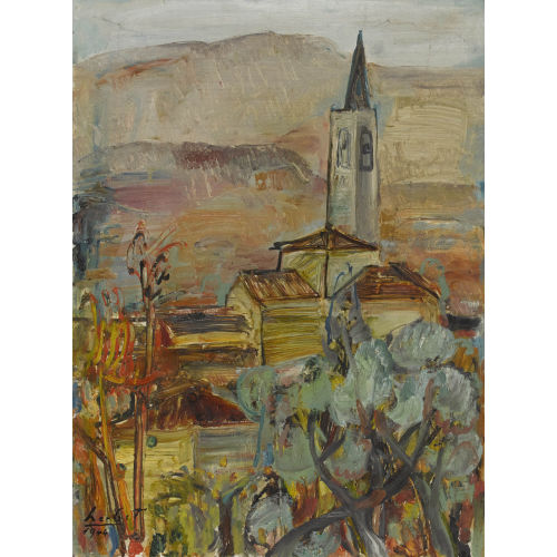 ADOLF HERBST : Landschaft mit Kirchturm (DOBIASCHOFSKY AUKTIONEN AG)