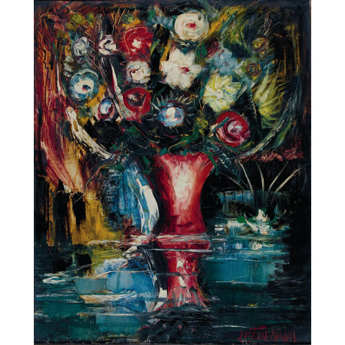 JANIS FERDINANDS TIDEMANIS : Prachtvolles Blumenstillleben in roter Vase (DOBIASCHOFSKY AUKTIONEN AG)
