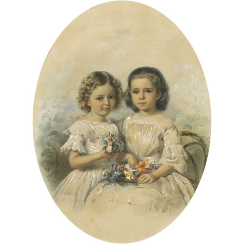 JOHANN FRIEDRICH DIETLER : Portr�t zweier M�dchen mit Blumenschmuck (DOBIASCHOFSKY AUKTIONEN AG)