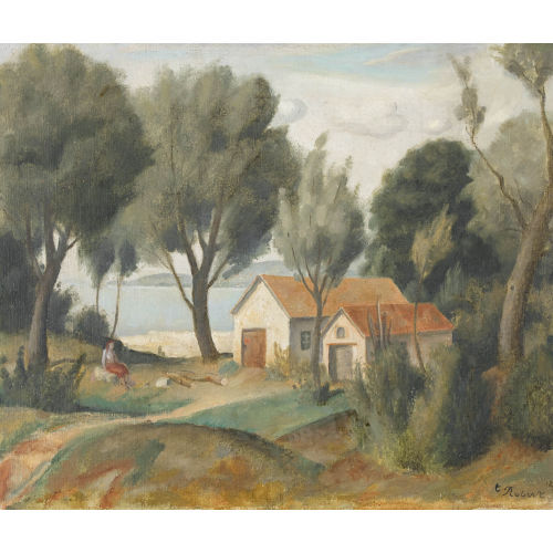 PAUL TH�OPHILE ROBERT : Frau vor H�tten am Neuenburgersee (DOBIASCHOFSKY AUKTIONEN AG)