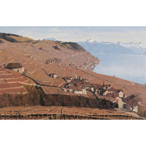 ALBERT DUPLAIN : Herbstliche Ansicht von Riex im Lavaux (DOBIASCHOFSKY AUKTIONEN AG)