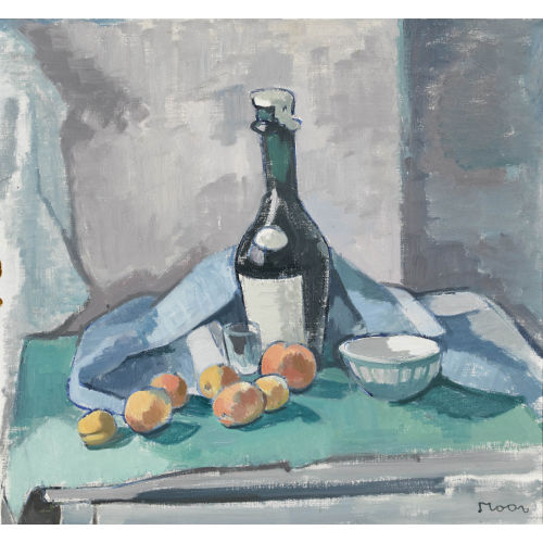 KARL MOOR : Stillleben mit Pfirsichen und Flasche (DOBIASCHOFSKY AUKTIONEN AG)