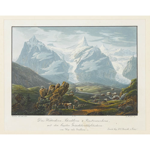JAKOB SUTER : 'Das Wetterhorn, Schrekhorn & Finsteraarhorn mit den beyden Grindelwaldgletschern, vom Wege auf′s Faulhorn' (DOBIASCHOFSKY AUKTIONEN AG)