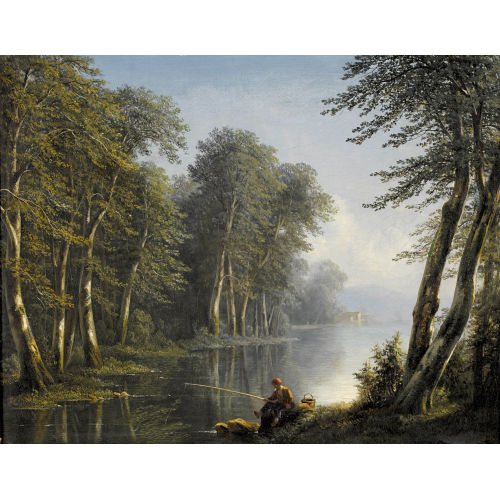 ISIDORE DAGNAN : Idyllische Flusslandschaft mit einem Fischer (DOBIASCHOFSKY AUKTIONEN AG)