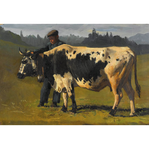 ALBERT LUGARDON : Bauer mit Kuh auf der Weide (DOBIASCHOFSKY AUKTIONEN AG)