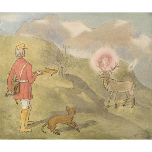 ERNST KREIDOLF : Der Heilige Hubertus mit dem Hirsch (DOBIASCHOFSKY AUKTIONEN AG)
