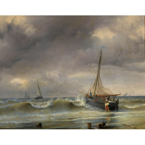 JOHANN JAKOB II ULRICH : Fischerboot am Strand bei bewegter See (DOBIASCHOFSKY AUKTIONEN AG)