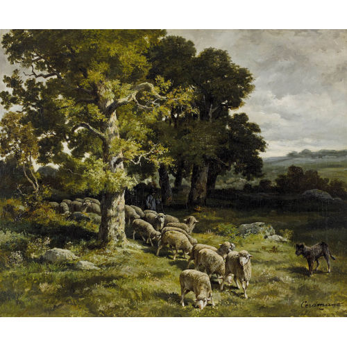 CHARLES-FERDINAND CERAMANO : Schafherde im Eichenhain (DOBIASCHOFSKY AUKTIONEN AG)