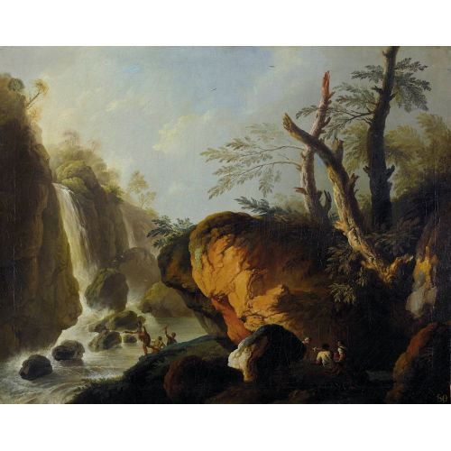 CARLO BONAVIA : Felsige Landschaft mit Wasserf�llen und Staffage (DOBIASCHOFSKY AUKTIONEN AG)