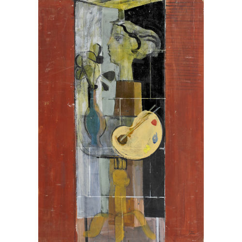 HANS ROHNER : Atelier-Stillleben mit Farbpalette (DOBIASCHOFSKY AUKTIONEN AG)