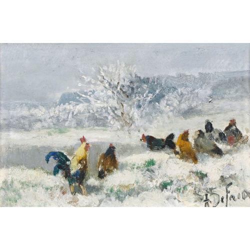 ALEXANDRE DEFAUX : H�hnerschar im Schnee (DOBIASCHOFSKY AUKTIONEN AG)