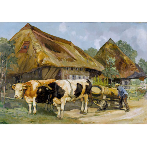 ERNST II HODEL : Bauerngeh�ft mit Rindergespann (DOBIASCHOFSKY AUKTIONEN AG)