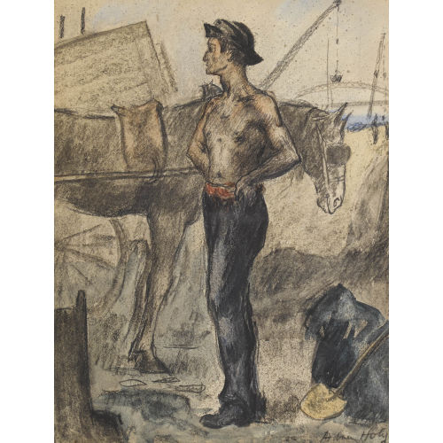 ADRIEN HOLY : Arbeiter mit Pferdefuhrwerk (DOBIASCHOFSKY AUKTIONEN AG)