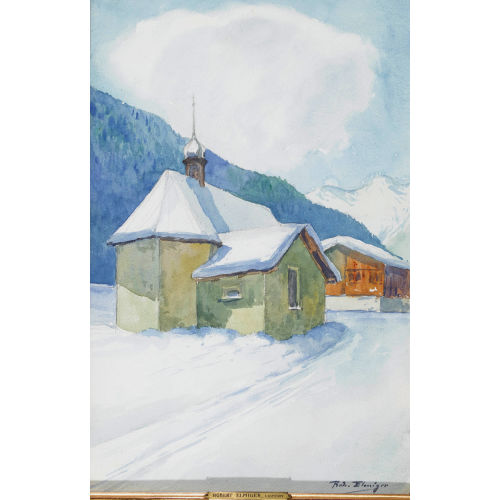 ROBERT ELMIGER : Kapelle in verschneiter Berglandschaft (DOBIASCHOFSKY AUKTIONEN AG)