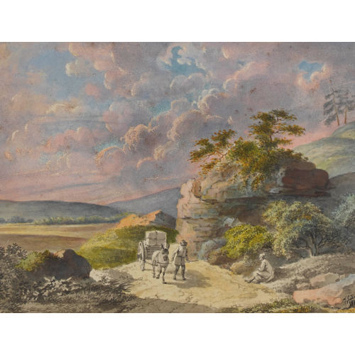 JAKOB SUTER : Eselskarren in s�dlicher Landschaft (DOBIASCHOFSKY AUKTIONEN AG)