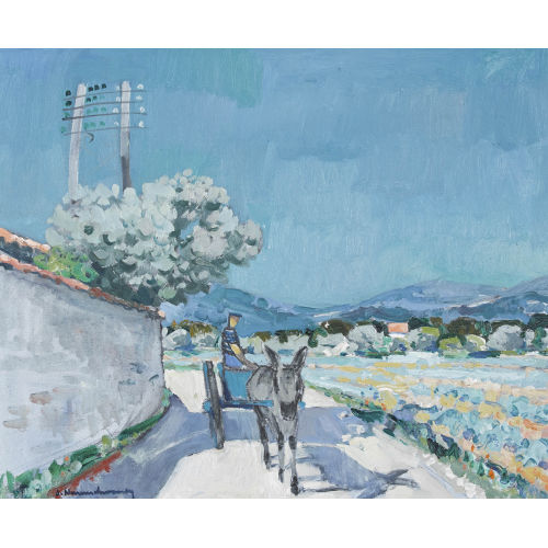 ALBERT NEUENSCHWANDER : Sonnige Landschaft mit Eselkarren (DOBIASCHOFSKY AUKTIONEN AG)