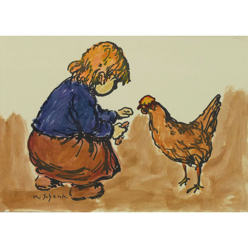 KARL SCHENK : Kleines M�dchen mit einem Huhn (DOBIASCHOFSKY AUKTIONEN AG)